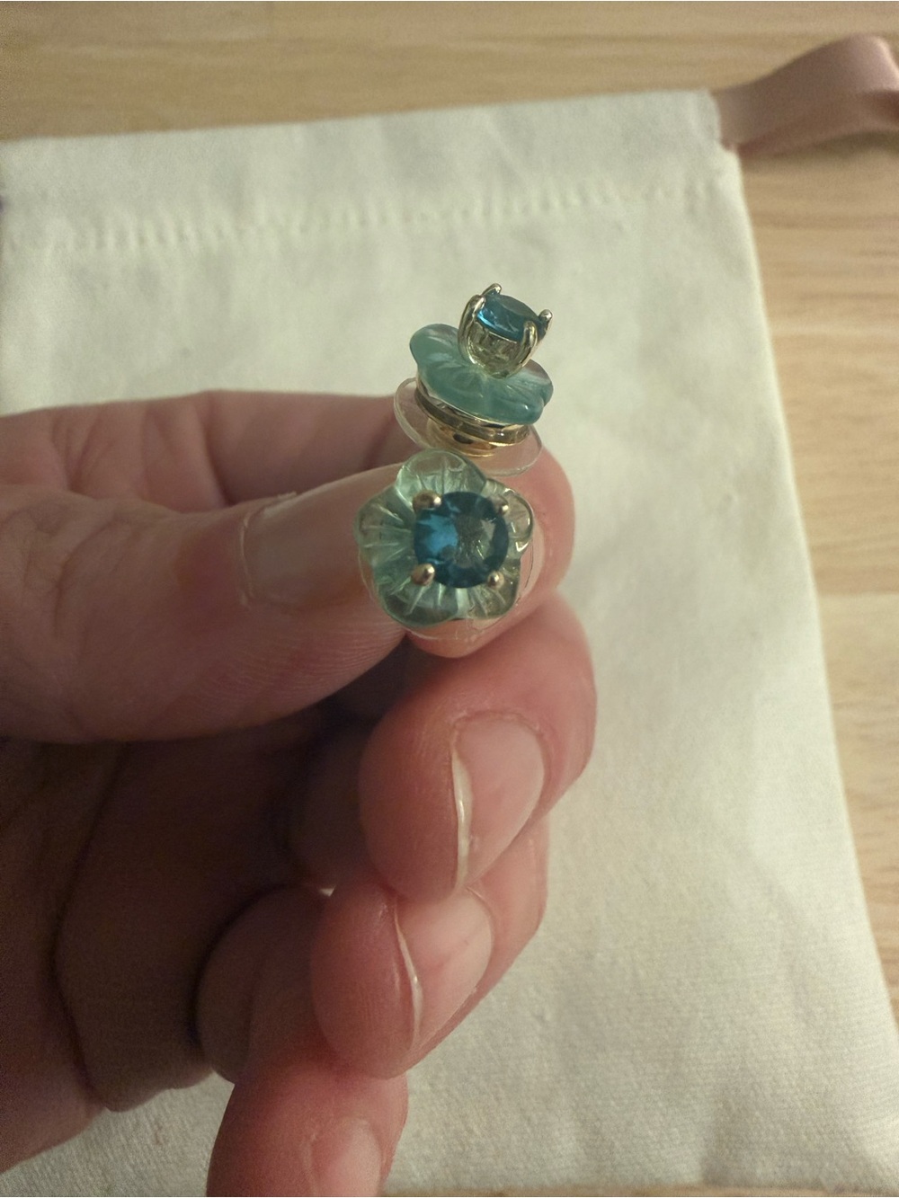 Nicola Bathie Silver Floral Earrings with Blue-Green Glass